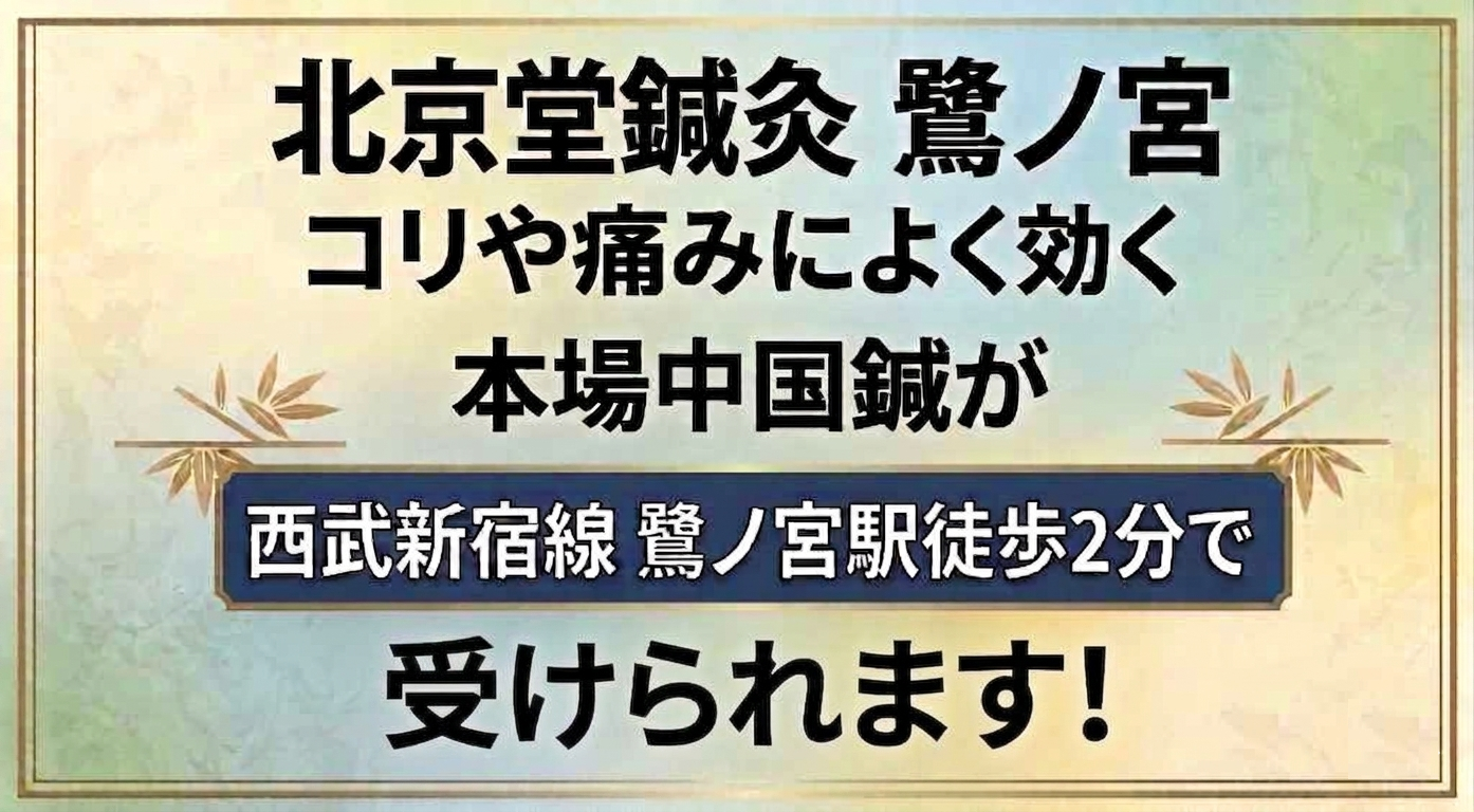 北京堂鍼灸痛みやコリ、慢性痛によく効く中国鍼が西武新宿線 鷺ノ宮で受けられます！